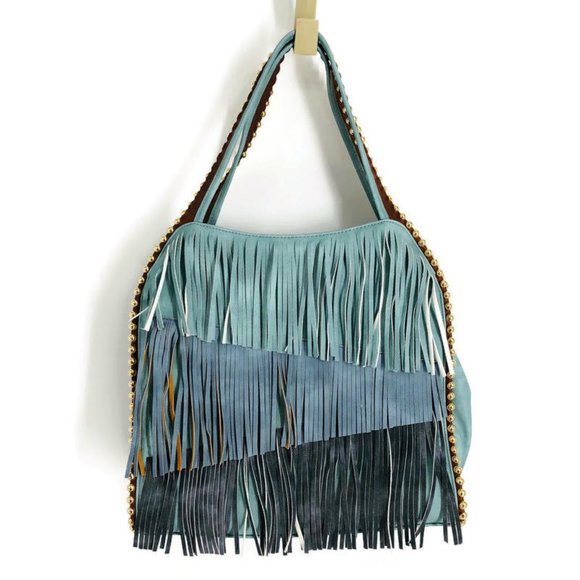 Big Buddha Handbags - Big Buddha Blue Fringed Vegan Shoulder Bag NWOT